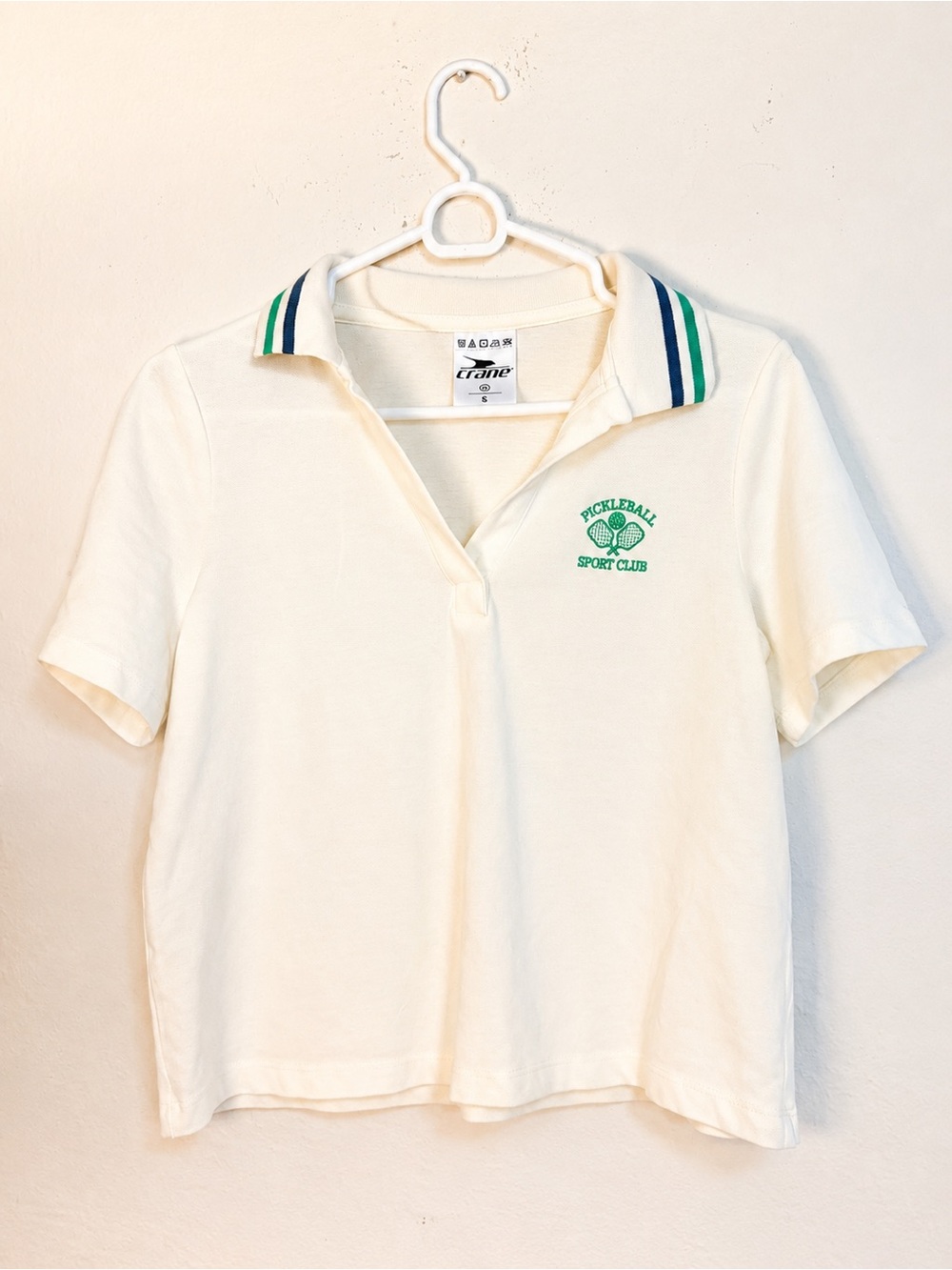 Crane Pickleball Sport Club Cream Polo Shirt Size Small